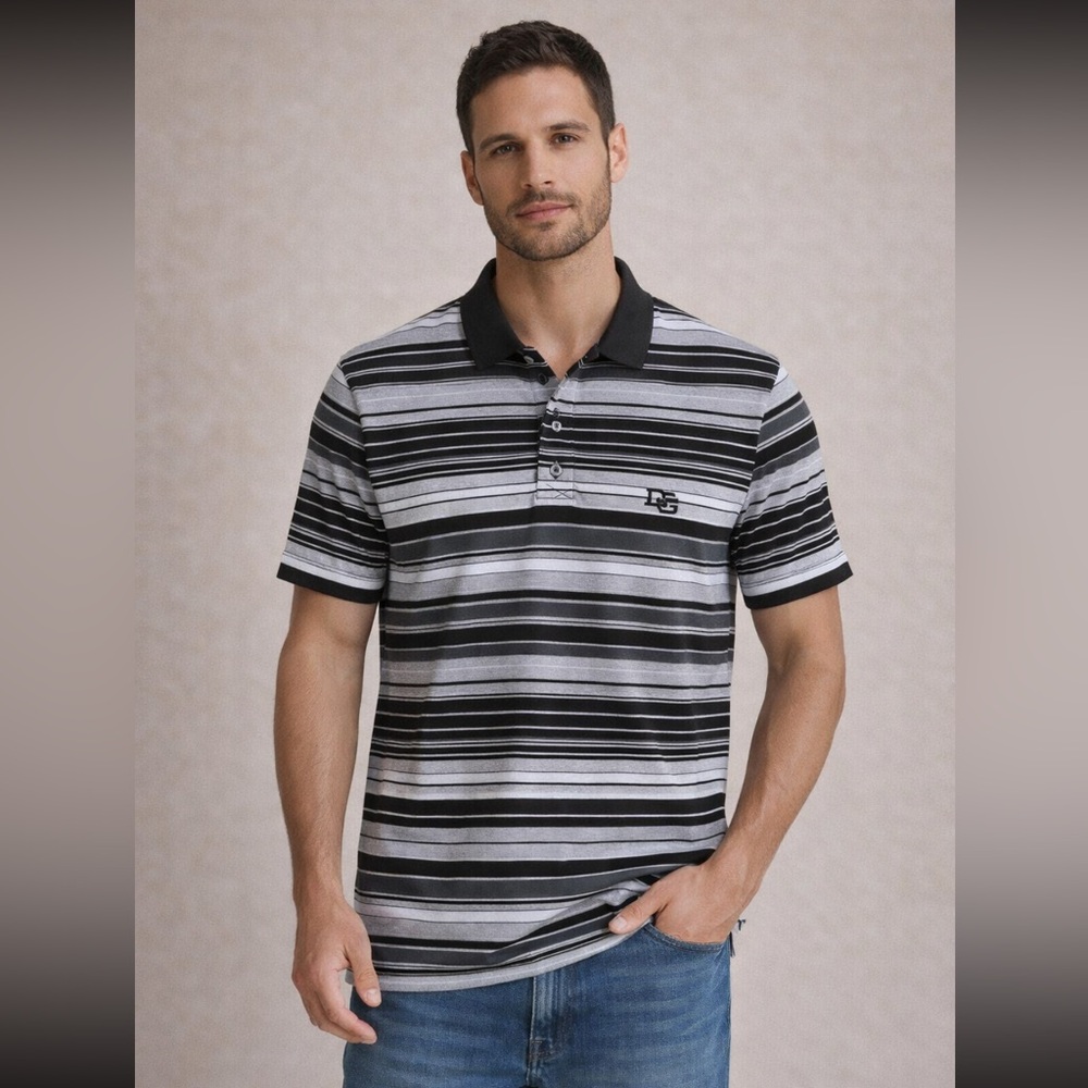 D&G Black & White Striped Polo Shirt with Logo 🖤🤍
